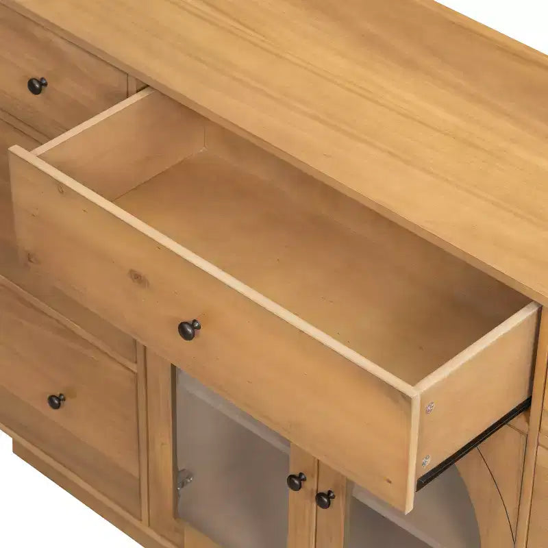 Christopher Knight Home Mirae Mobile Contenitore Vintage da 55.1" con 7 Cassetti, 2 Ante in Vetro e Ripiani Regolabili