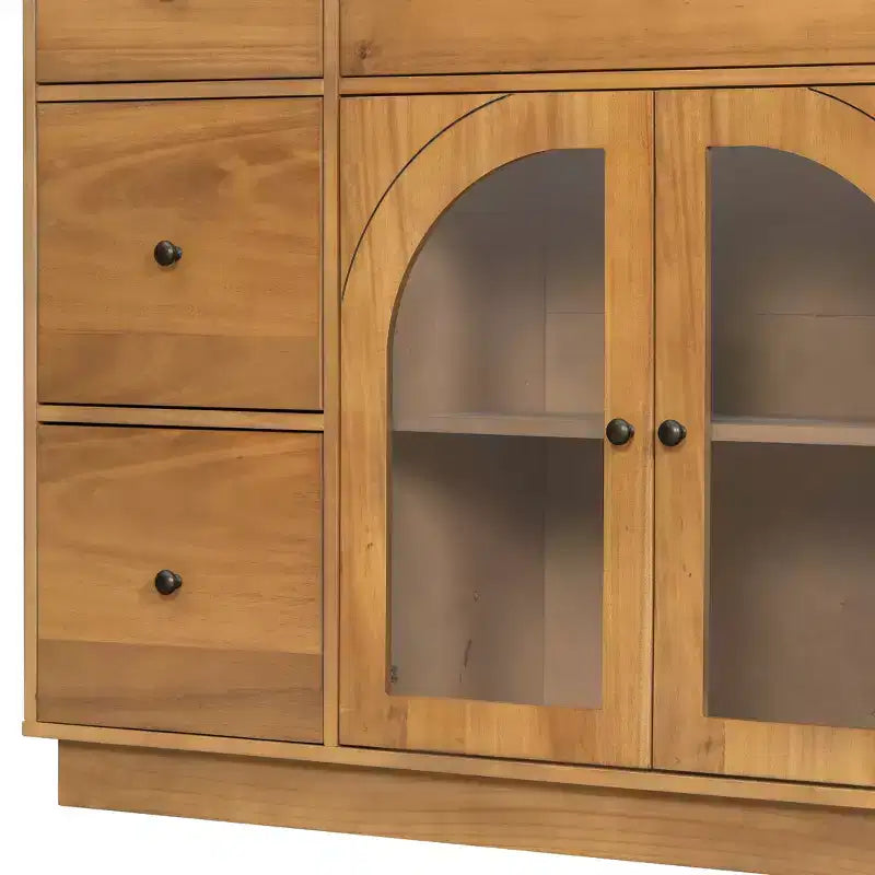 Christopher Knight Home Mirae Mobile Contenitore Vintage da 55.1" con 7 Cassetti, 2 Ante in Vetro e Ripiani Regolabili