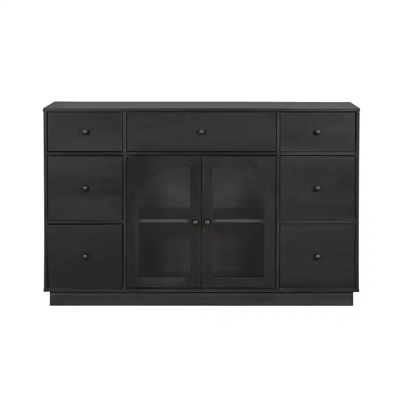 Christopher Knight Home Mirae Mobile Contenitore Vintage da 55.1" con 7 Cassetti, 2 Ante in Vetro e Ripiani Regolabili