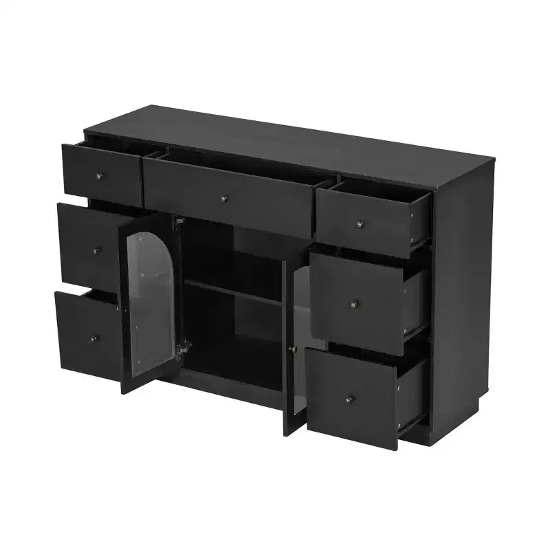 Christopher Knight Home Mirae Mobile Contenitore Vintage da 55.1" con 7 Cassetti, 2 Ante in Vetro e Ripiani Regolabili