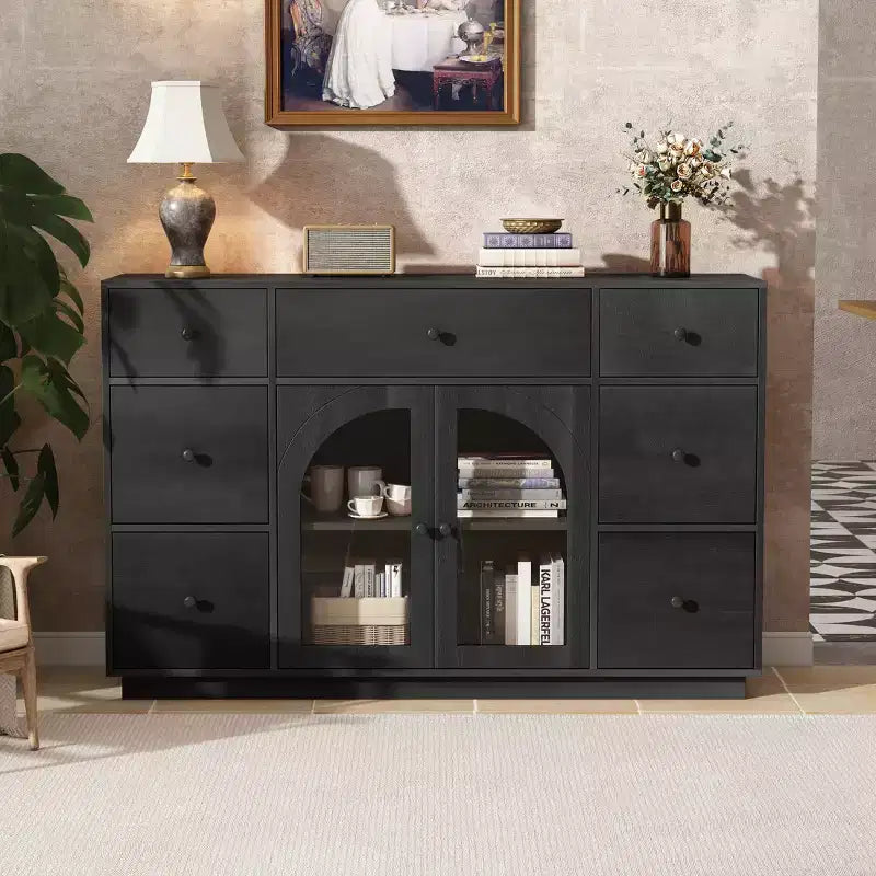 Christopher Knight Home Mirae 55.1'' Vintage Storage Cabinet with 7 Drawers, 2 Glass Doors and Adjustable Shelves
