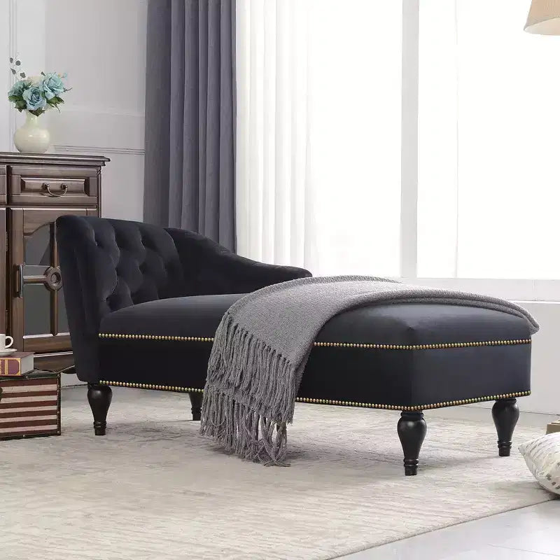 Méridienne en velours de 58 po, chaise longue à accoudoir droit capitonnée avec clous décoratifs et pieds en bois massif pour le salon ou le bureau