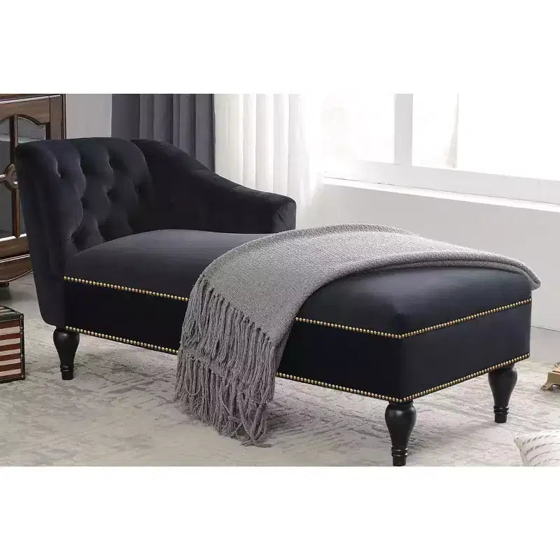Méridienne en velours de 58 po, chaise longue à accoudoir droit capitonnée avec clous décoratifs et pieds en bois massif pour le salon ou le bureau
