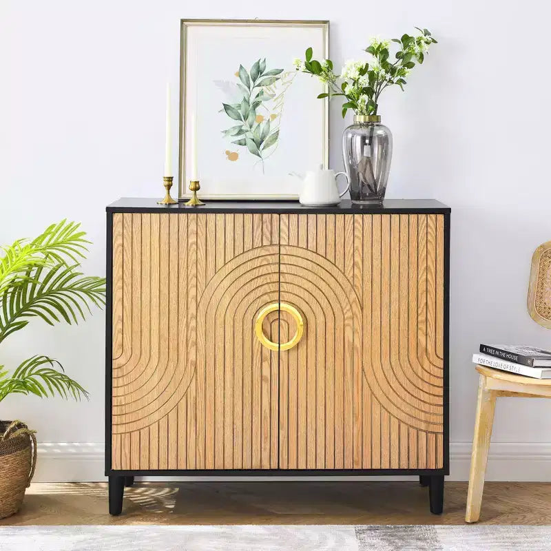 TROPOW Buffet Cabinet with Storage, Free Standing Storage Cabinet with Double Doors, Accent Cabinet with Solid Wood Feet, Sideboard Cabinet ,Black
