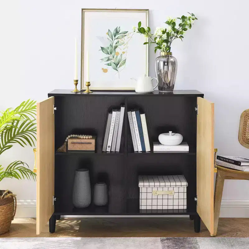 Madia TROPOW con ante, armadio credenza indipendente con ante doppie, madia di design con gambe in legno massello, credenza, nera