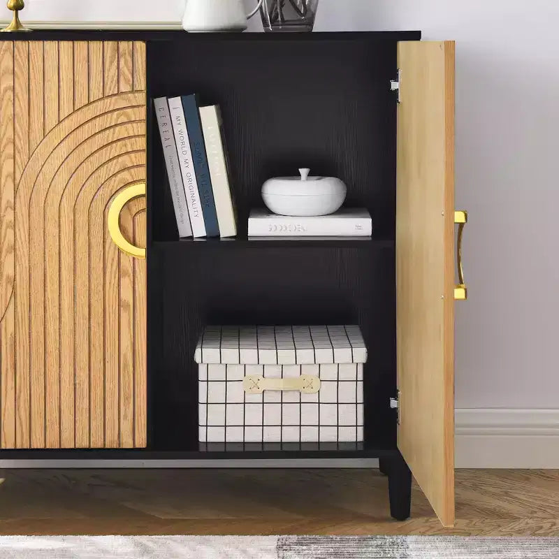 Madia TROPOW con ante, armadio credenza indipendente con ante doppie, madia di design con gambe in legno massello, credenza, nera
