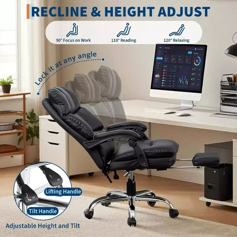 Sedia da Ufficio, Materiale PU, Poggiatesta e Supporto Lombare Regolabili, Braccioli Reversibili - per Ufficio Domestico, Studio o Luogo di Lavoro