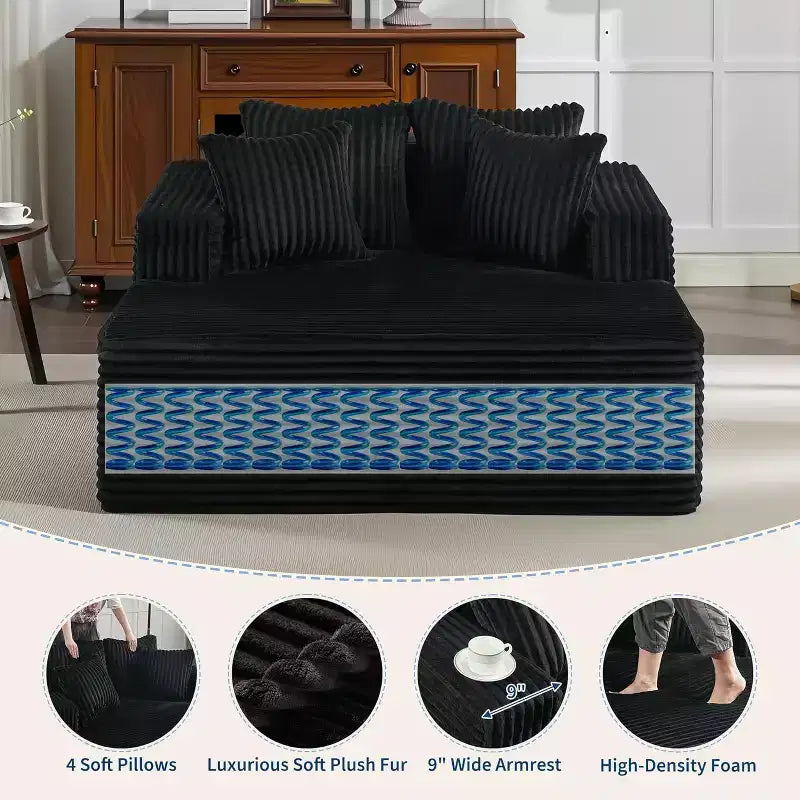 Causeuse en velours côtelé avec oreillers, Cloud Lounger pour salon et chambre à coucher, canapé-lit pliant sans assemblage, design compact peu encombrant