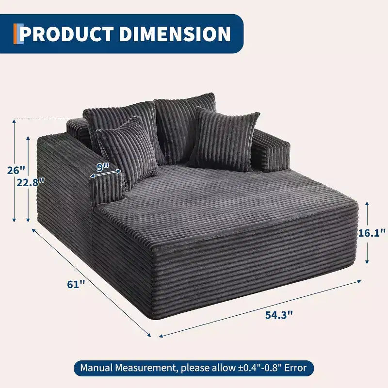 Causeuse en velours côtelé avec oreillers, Cloud Lounger pour salon et chambre à coucher, canapé-lit pliant sans assemblage, design compact peu encombrant