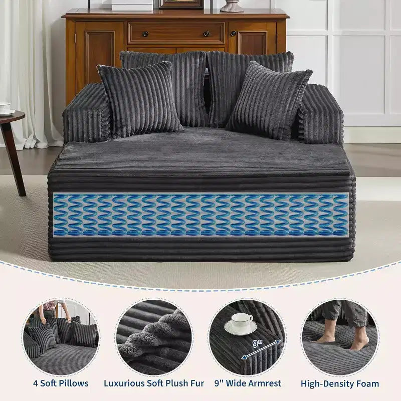 Causeuse en velours côtelé avec oreillers, Cloud Lounger pour salon et chambre à coucher, canapé-lit pliant sans assemblage, design compact peu encombrant