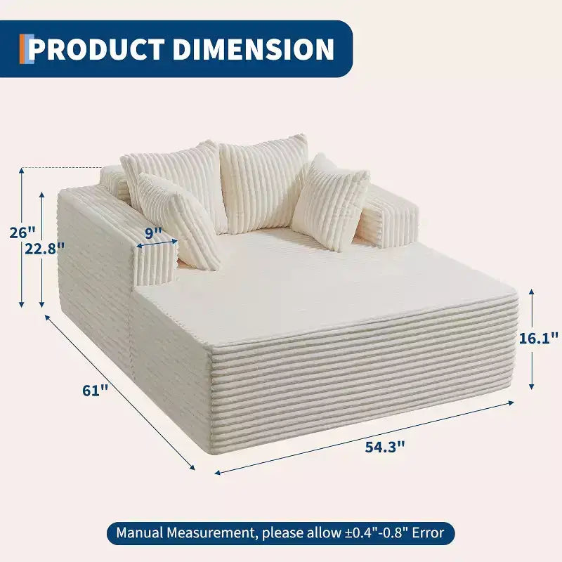 Causeuse en velours côtelé avec oreillers, Cloud Lounger pour salon et chambre à coucher, canapé-lit pliant sans assemblage, design compact peu encombrant