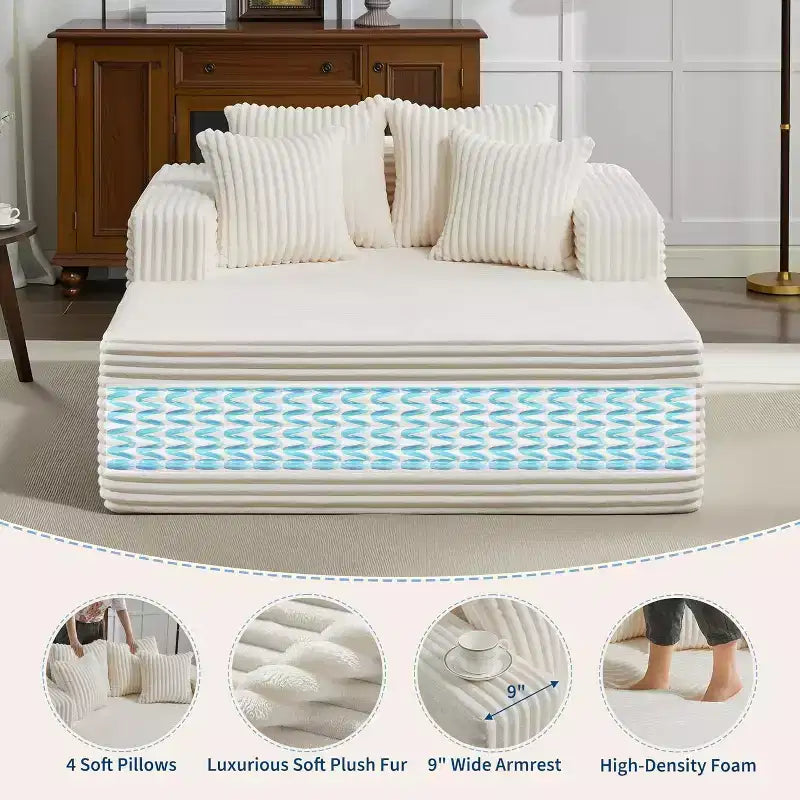 Causeuse en velours côtelé avec oreillers, Cloud Lounger pour salon et chambre à coucher, canapé-lit pliant sans assemblage, design compact peu encombrant