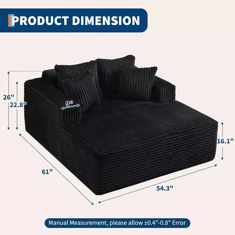 Causeuse en velours côtelé avec oreillers, Cloud Lounger pour salon et chambre à coucher, canapé-lit pliant sans assemblage, design compact peu encombrant