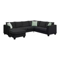 Modern 7-Seater Modular L-Shape Sectional Sofa with Ottoman and 3 Pillows, 112''x87''