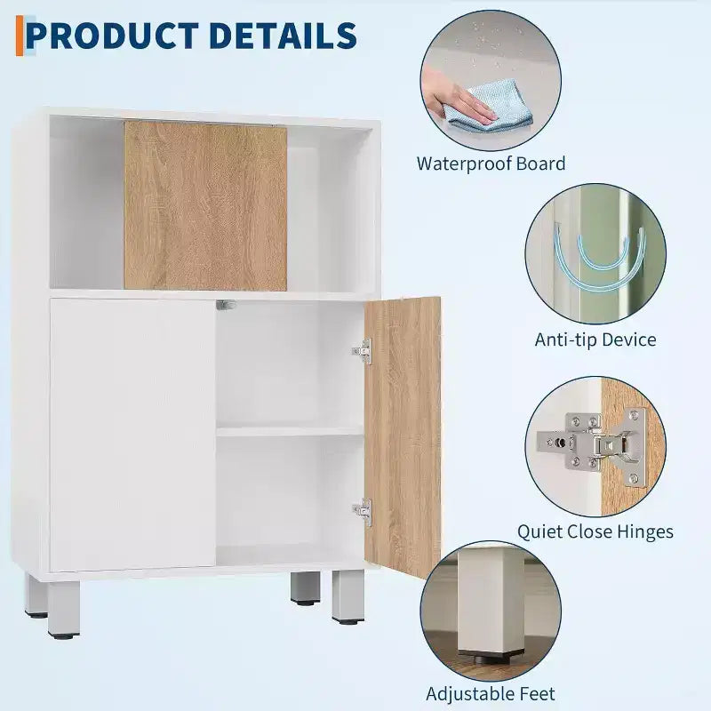 Acekool Armadietto moderno in legno con ante scorrevoli, ripiani regolabili, credenza da pavimento per bagno, soggiorno e piccoli spazi