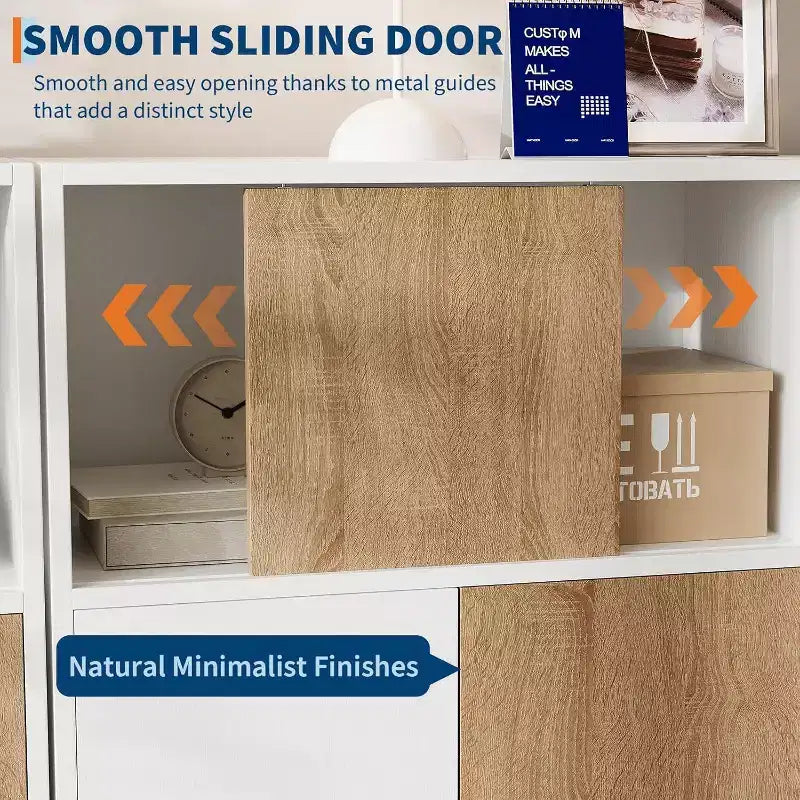 Acekool Armadietto moderno in legno con ante scorrevoli, ripiani regolabili, credenza da pavimento per bagno, soggiorno e piccoli spazi