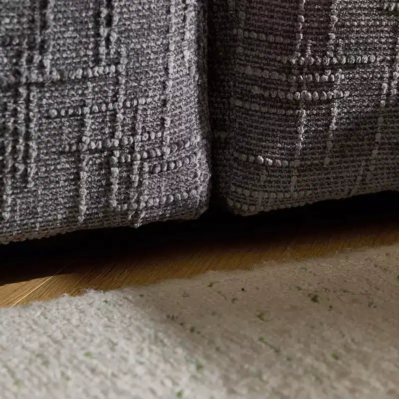 Divano a 3 posti a L senza struttura in ciniglia grigia con braccioli quadrati Karl Home | 279 cm L con pouf