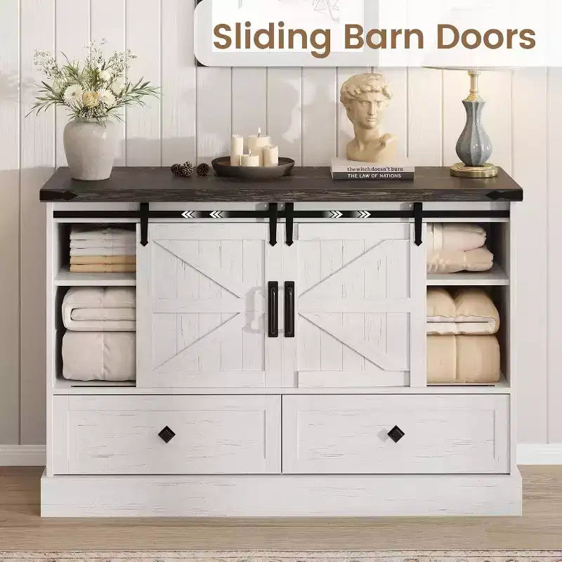 Credenza Buffet con Cassetti, Grande Mobile Contenitore Buffet con Ripiani e Ante, Stazione Caffè Bar in Stile Rustico per Cucina, Sala da Pranzo