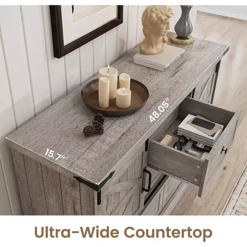 Credenza Buffet con Cassetti, Grande Mobile Contenitore Buffet con Ripiani e Ante, Stazione Caffè Bar in Stile Rustico per Cucina, Sala da Pranzo