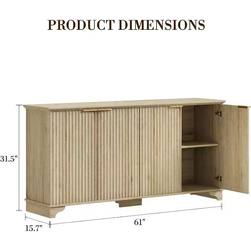 Credenza con scanalature, mobile buffet con ante decorate (4), mobile bar in legno con piedini in legno massello per cucina, sala da pranzo, corridoio