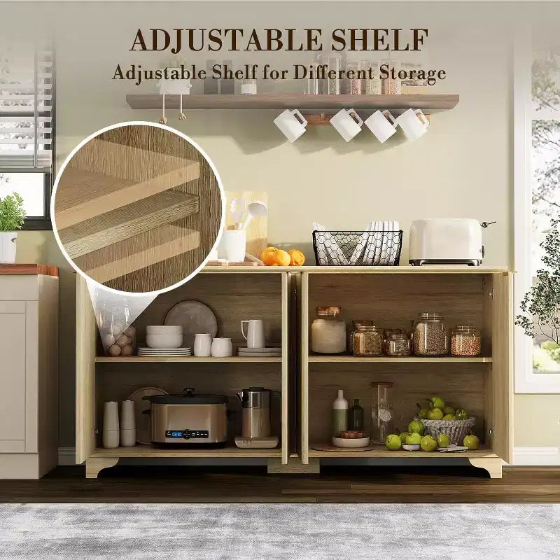 Credenza con scanalature, mobile buffet con ante decorate (4), mobile bar in legno con piedini in legno massello per cucina, sala da pranzo, corridoio
