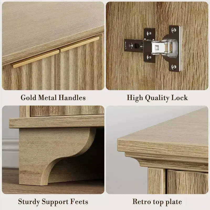 Credenza con scanalature, mobile buffet con ante decorate (4), mobile bar in legno con piedini in legno massello per cucina, sala da pranzo, corridoio