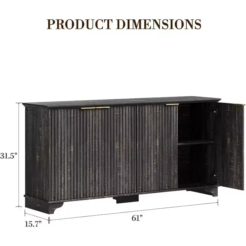 Credenza con scanalature, mobile buffet con ante decorate (4), mobile bar in legno con piedini in legno massello per cucina, sala da pranzo, corridoio