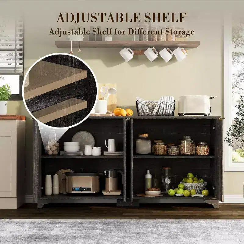 Credenza con scanalature, mobile buffet con ante decorate (4), mobile bar in legno con piedini in legno massello per cucina, sala da pranzo, corridoio