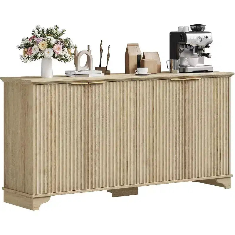 Credenza con scanalature, mobile buffet con ante decorate (4), mobile bar in legno con piedini in legno massello per cucina, sala da pranzo, corridoio