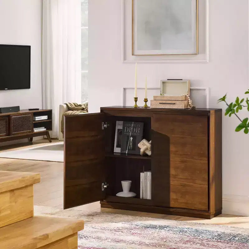 Okak Buffet de 99 cm avec 2 trous pour prises, meuble de rangement, meuble de cuisine pour salon, cuisine, salle à manger, noyer