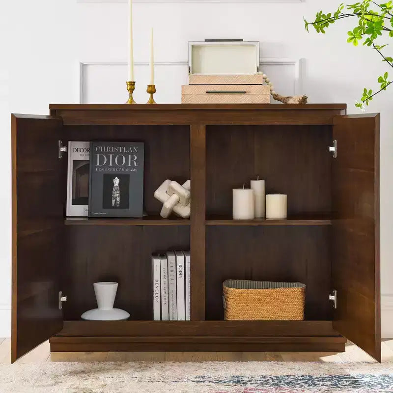 Okak Buffet de 99 cm avec 2 trous pour prises, meuble de rangement, meuble de cuisine pour salon, cuisine, salle à manger, noyer