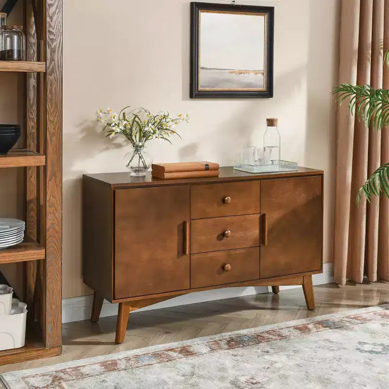Okak 47in Credenza a Buffet con 2 Ante e 3 Cassetti, Tavolo Consolle Accent, Mobile Contenitore per Cucina, Sala da Pranzo, Soggiorno, Noce