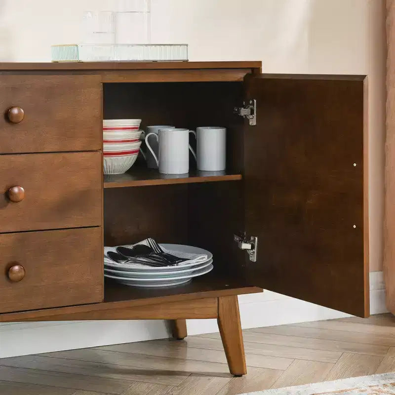 Okak 47in Credenza a Buffet con 2 Ante e 3 Cassetti, Tavolo Consolle Accent, Mobile Contenitore per Cucina, Sala da Pranzo, Soggiorno, Noce