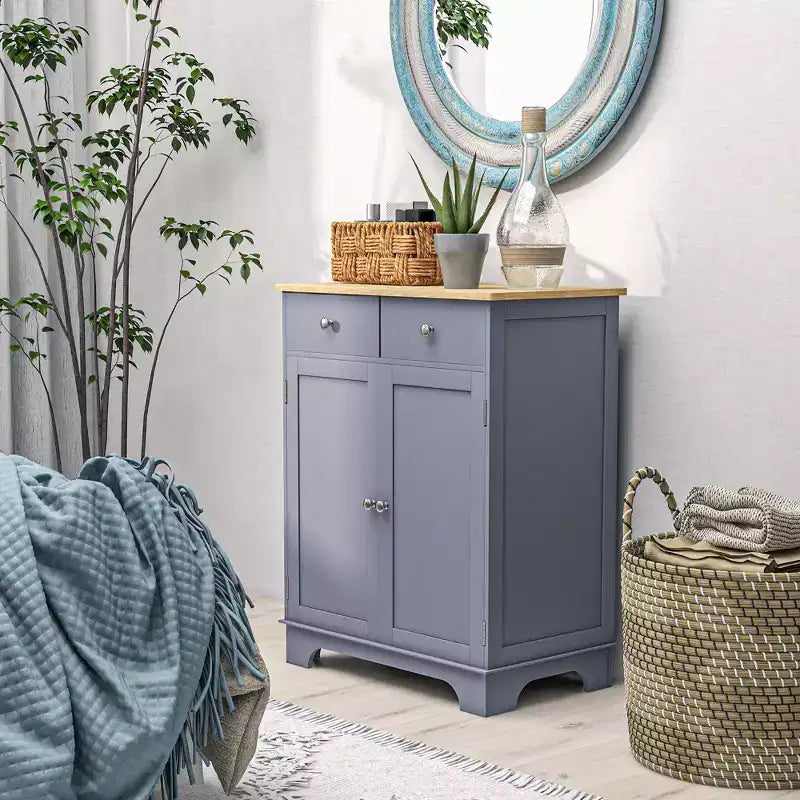 Madia buffet Okak, mobile da cucina a doppia anta, mobile contenitore da caffè con 2 cassetti, ripiano regolabile per soggiorno, grigio