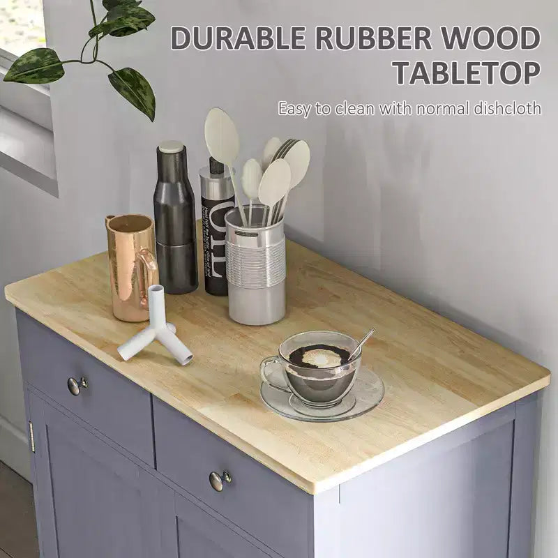 Madia buffet Okak, mobile da cucina a doppia anta, mobile contenitore da caffè con 2 cassetti, ripiano regolabile per soggiorno, grigio