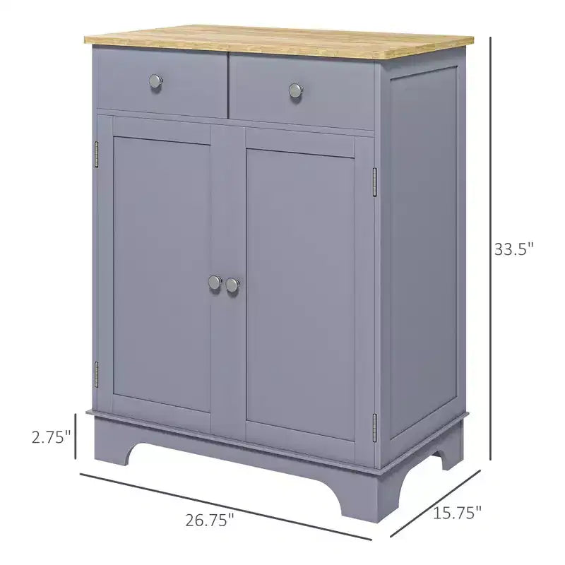 Madia buffet Okak, mobile da cucina a doppia anta, mobile contenitore da caffè con 2 cassetti, ripiano regolabile per soggiorno, grigio
