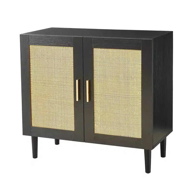 MAYEERTY Credenza a Pannello Laterale con Anta in Rattan Naturale e Ripiani Regolabili per Camera da Letto Soggiorno 1 pz