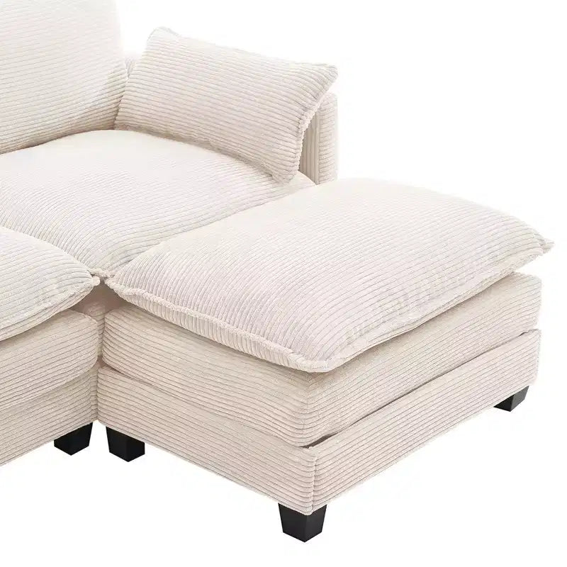 Divano componibile a U in velluto a coste Hyleory, divano a 4 posti con 2 pouf mobili, mobili modulari per soggiorno