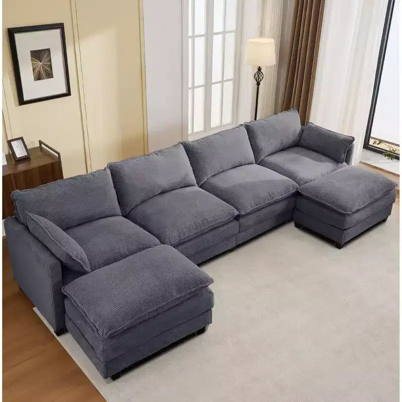 Divano componibile a U in velluto a coste Hyleory, divano a 4 posti con 2 pouf mobili, mobili modulari per soggiorno