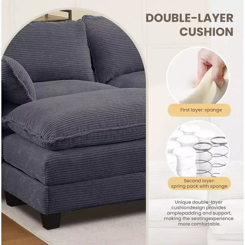 Divano componibile a U in velluto a coste Hyleory, divano a 4 posti con 2 pouf mobili, mobili modulari per soggiorno