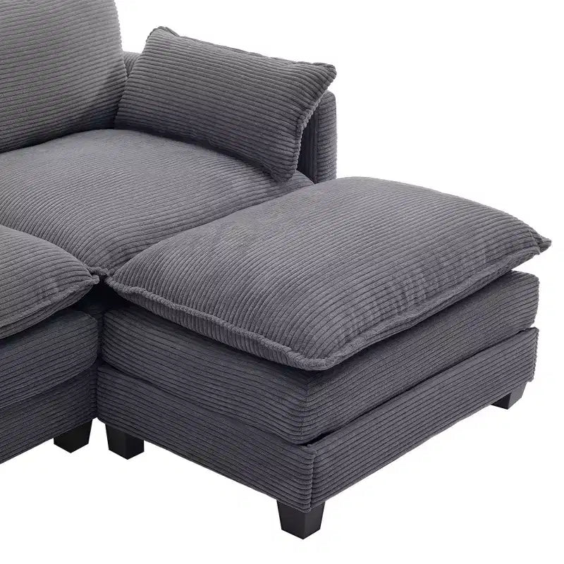 Divano componibile a U in velluto a coste Hyleory, divano a 4 posti con 2 pouf mobili, mobili modulari per soggiorno