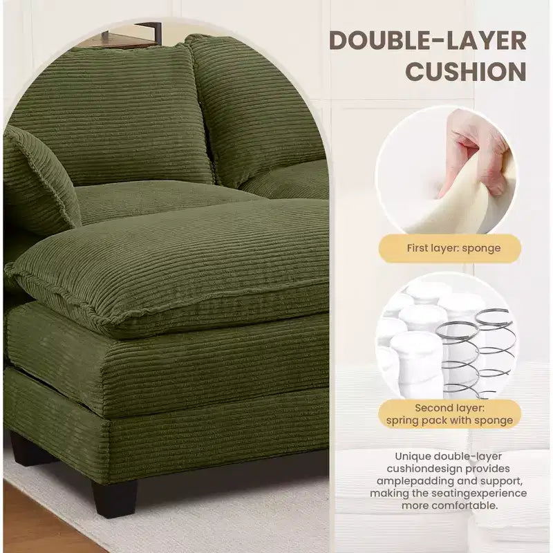Divano componibile a U in velluto a coste Hyleory, divano a 4 posti con 2 pouf mobili, mobili modulari per soggiorno