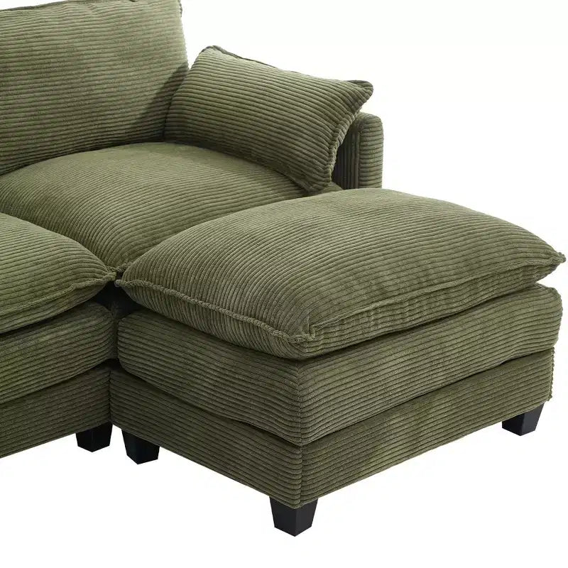 Divano componibile a U in velluto a coste Hyleory, divano a 4 posti con 2 pouf mobili, mobili modulari per soggiorno