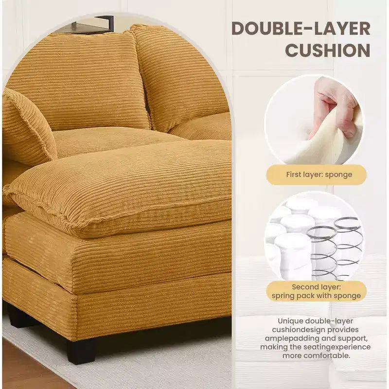 Divano componibile a U in velluto a coste Hyleory, divano a 4 posti con 2 pouf mobili, mobili modulari per soggiorno