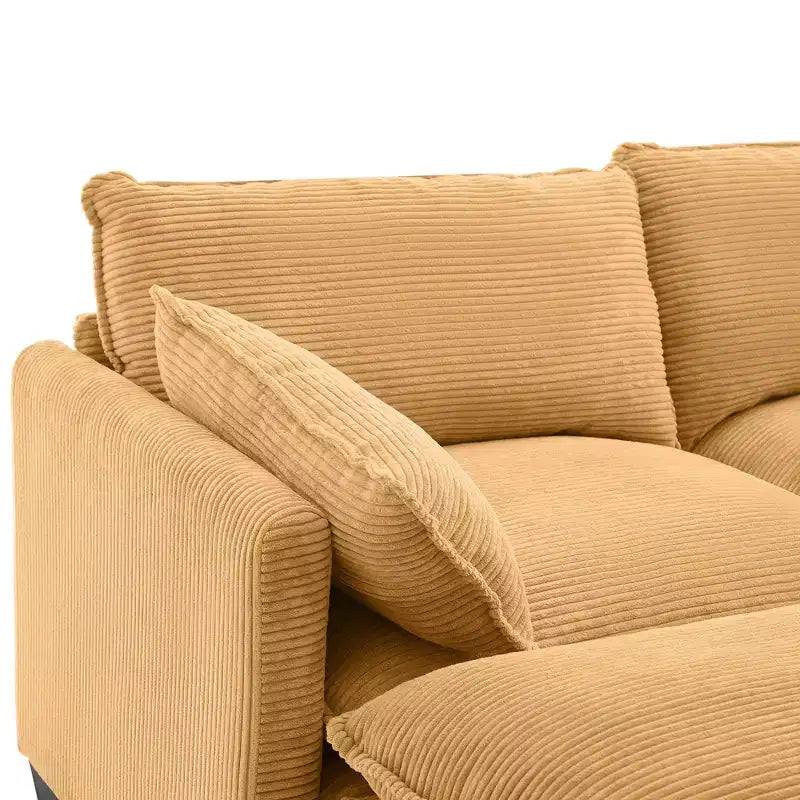 Divano componibile a U in velluto a coste Hyleory, divano a 4 posti con 2 pouf mobili, mobili modulari per soggiorno