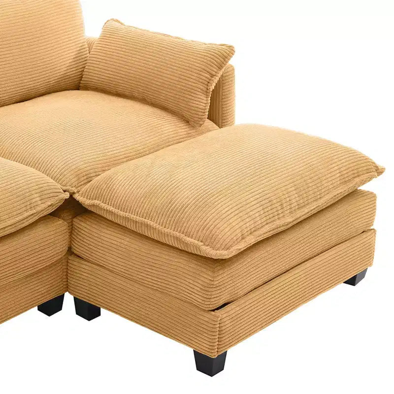 Divano componibile a U in velluto a coste Hyleory, divano a 4 posti con 2 pouf mobili, mobili modulari per soggiorno