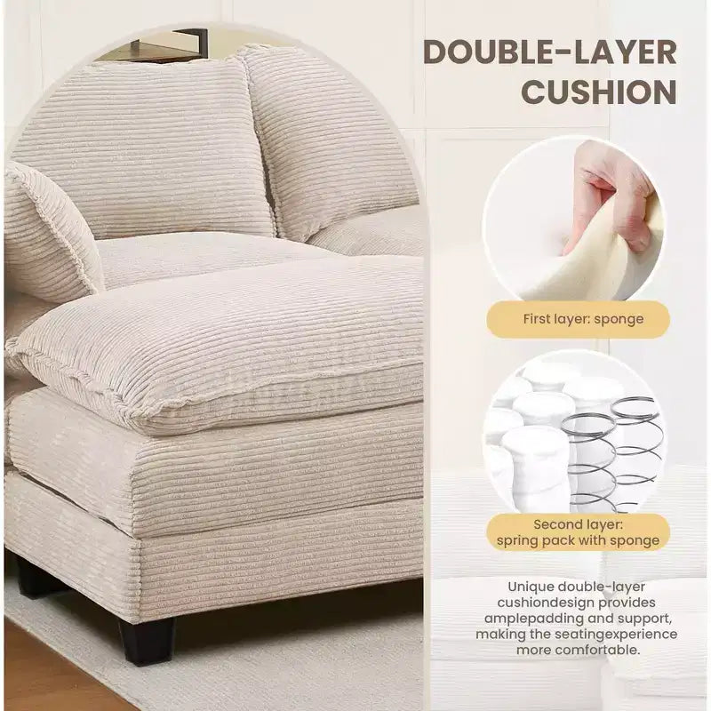 Divano componibile a U in velluto a coste Hyleory, divano a 4 posti con 2 pouf mobili, mobili modulari per soggiorno
