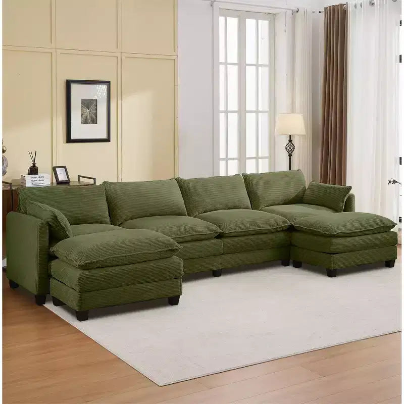 Divano componibile a U in velluto a coste Hyleory, divano a 4 posti con 2 pouf mobili, mobili modulari per soggiorno