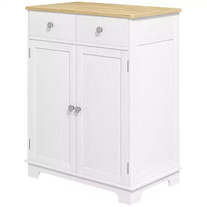 Okak Storage Cabinet with Wood Countertop, Sideboard Cabinet with 2 Doors and 2 Drawers, Bar Cabinet for Living Room, Kitchen, Dining Room, White