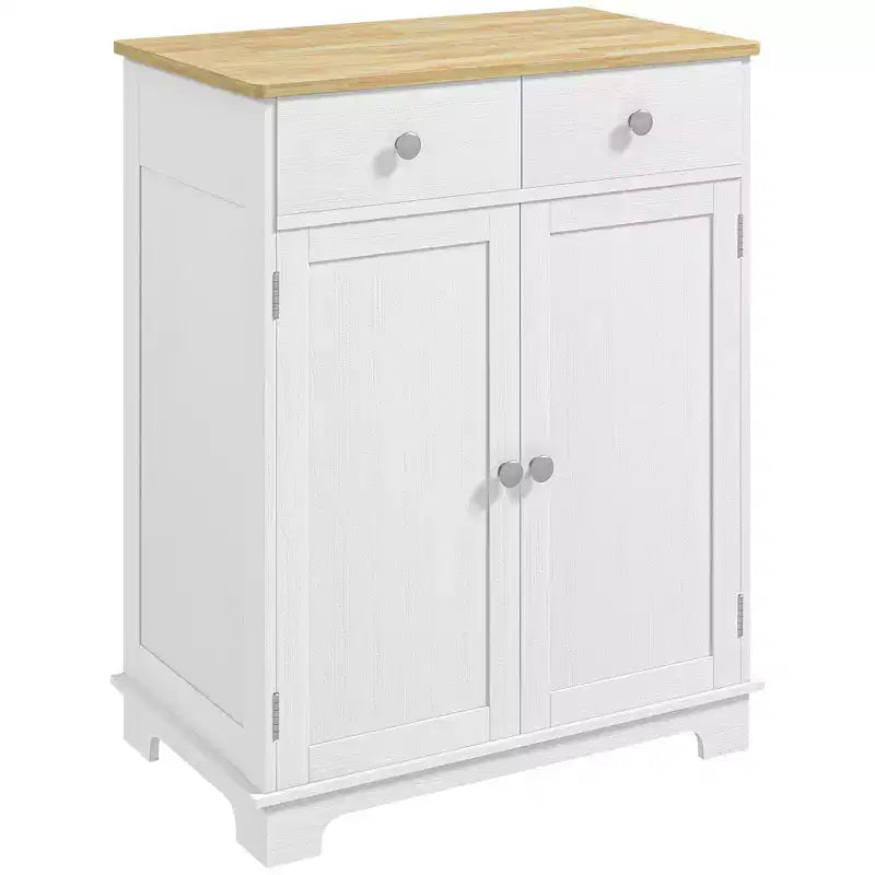 Mobile Contenitore Okak con Piano in Legno, Madia con 2 Ante e 2 Cassetti, Mobile Bar per Soggiorno, Cucina, Sala da Pranzo, Bianco